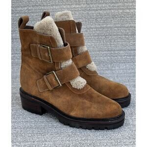 PAIGE Bridget Shearling Water Resistant Suede Boot in Caramel Women's Size 7.5US